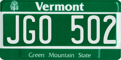 VT license plate JGO502