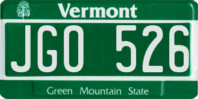 VT license plate JGO526