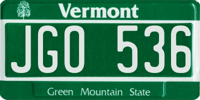 VT license plate JGO536
