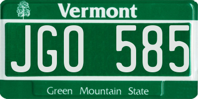 VT license plate JGO585