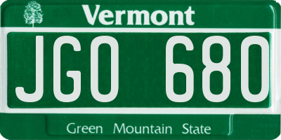 VT license plate JGO680