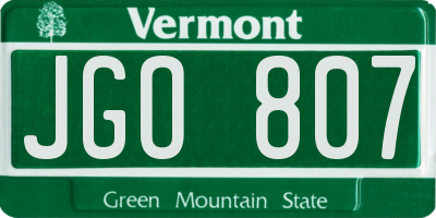 VT license plate JGO807