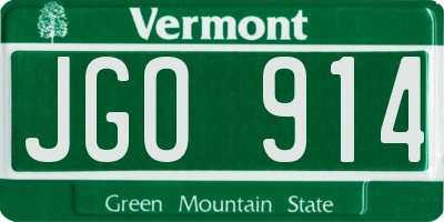 VT license plate JGO914