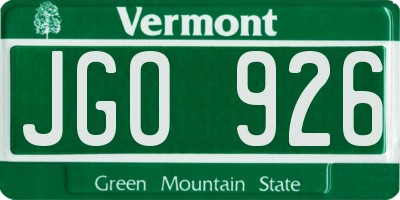 VT license plate JGO926