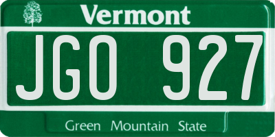VT license plate JGO927