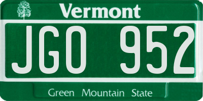 VT license plate JGO952