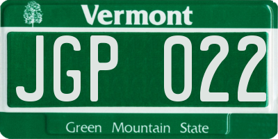 VT license plate JGP022