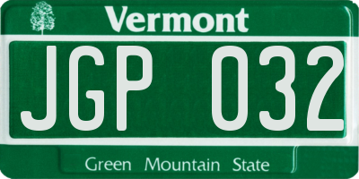 VT license plate JGP032