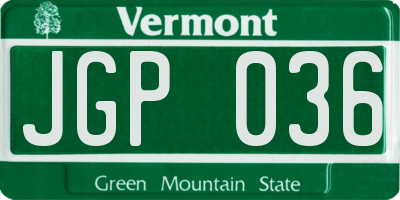 VT license plate JGP036