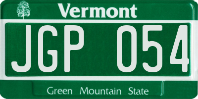VT license plate JGP054