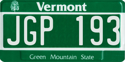 VT license plate JGP193