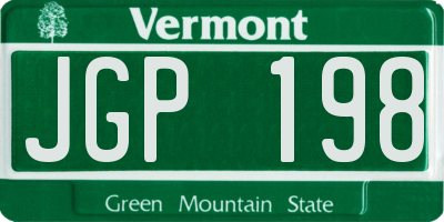 VT license plate JGP198