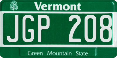 VT license plate JGP208