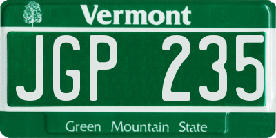 VT license plate JGP235