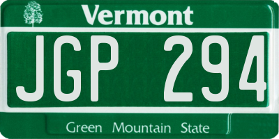VT license plate JGP294