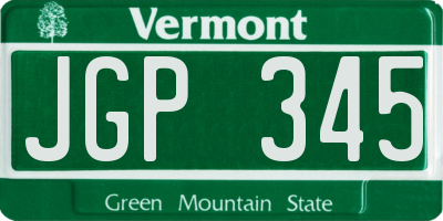 VT license plate JGP345