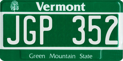 VT license plate JGP352