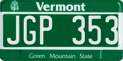 VT license plate JGP353