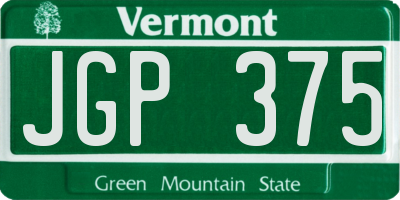 VT license plate JGP375