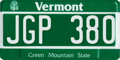 VT license plate JGP380