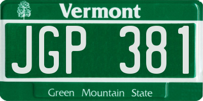 VT license plate JGP381
