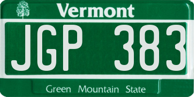 VT license plate JGP383