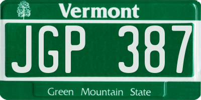 VT license plate JGP387
