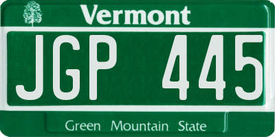 VT license plate JGP445