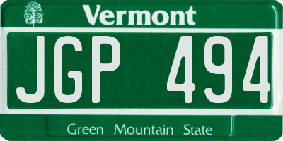 VT license plate JGP494