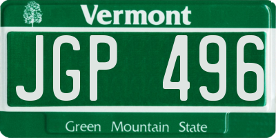VT license plate JGP496