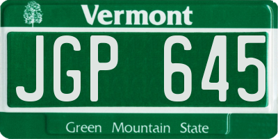 VT license plate JGP645