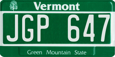 VT license plate JGP647