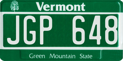 VT license plate JGP648