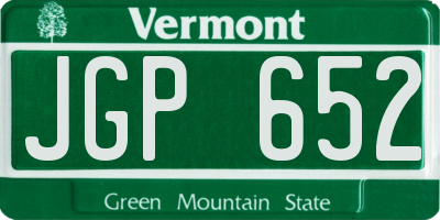 VT license plate JGP652