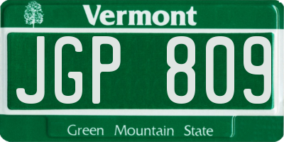 VT license plate JGP809