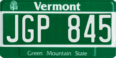 VT license plate JGP845