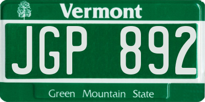 VT license plate JGP892