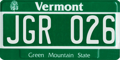 VT license plate JGR026