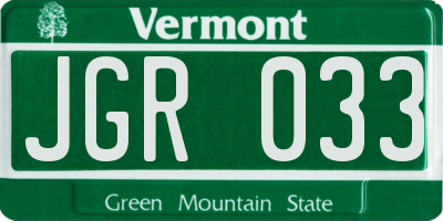 VT license plate JGR033