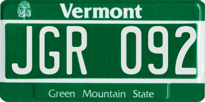 VT license plate JGR092