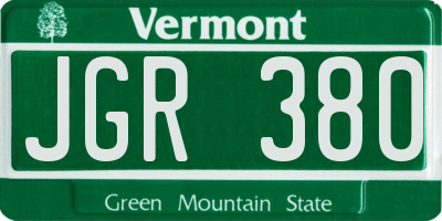 VT license plate JGR380