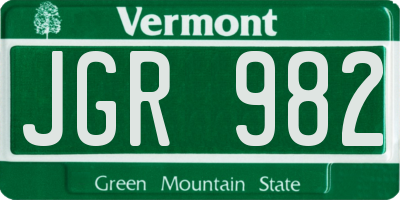 VT license plate JGR982