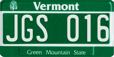VT license plate JGS016