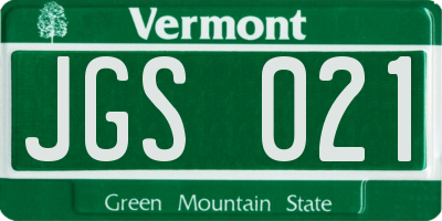 VT license plate JGS021