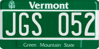 VT license plate JGS052