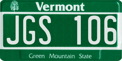VT license plate JGS106