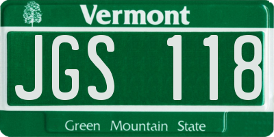 VT license plate JGS118