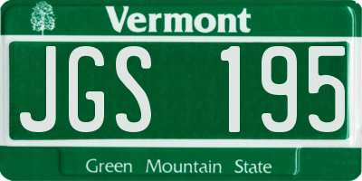 VT license plate JGS195