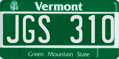VT license plate JGS310