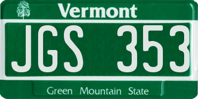 VT license plate JGS353